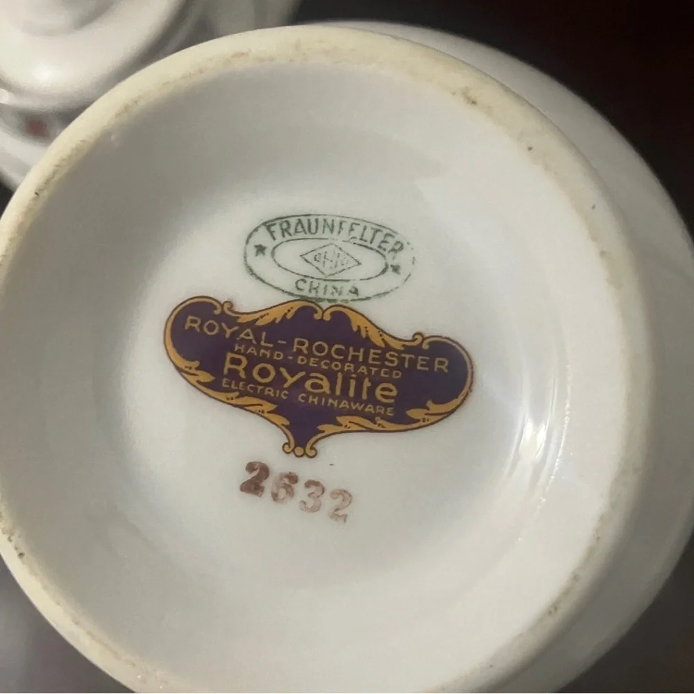 Vtg 1930s Fraunfelter Art Deco Royal Rochester Golden Pheasant Creamer & Sugar